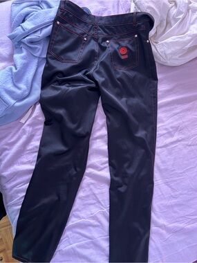 Versace Black Pants with Red Stitching and Back Pocket Logo